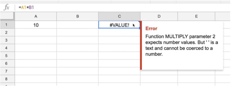 Lỗi #VALUE! trong Google Sheets